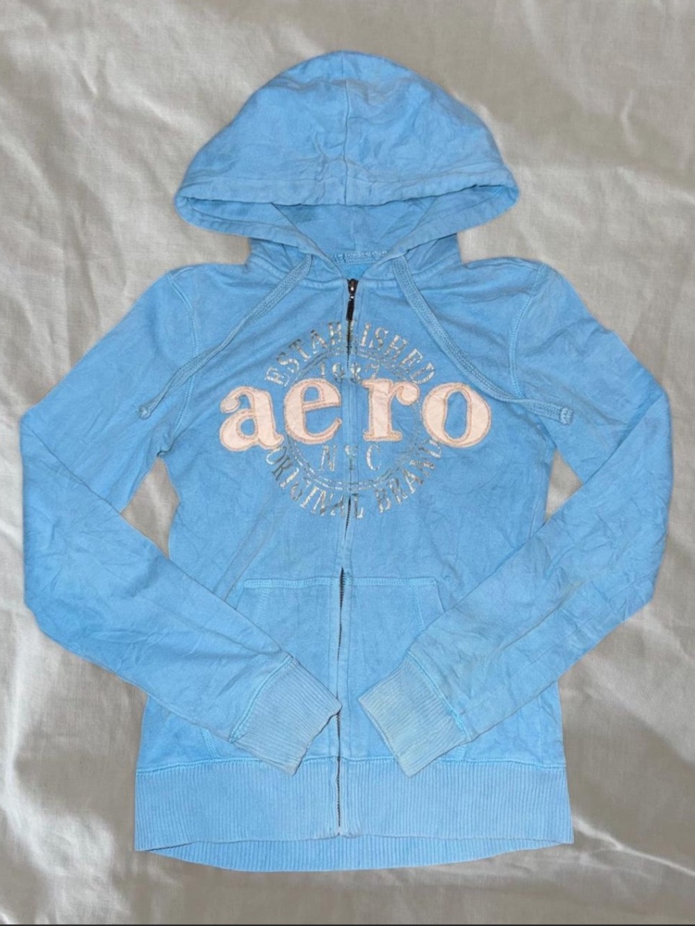 Aeropostale Light Blue Zip Hoodie with Aero Logo